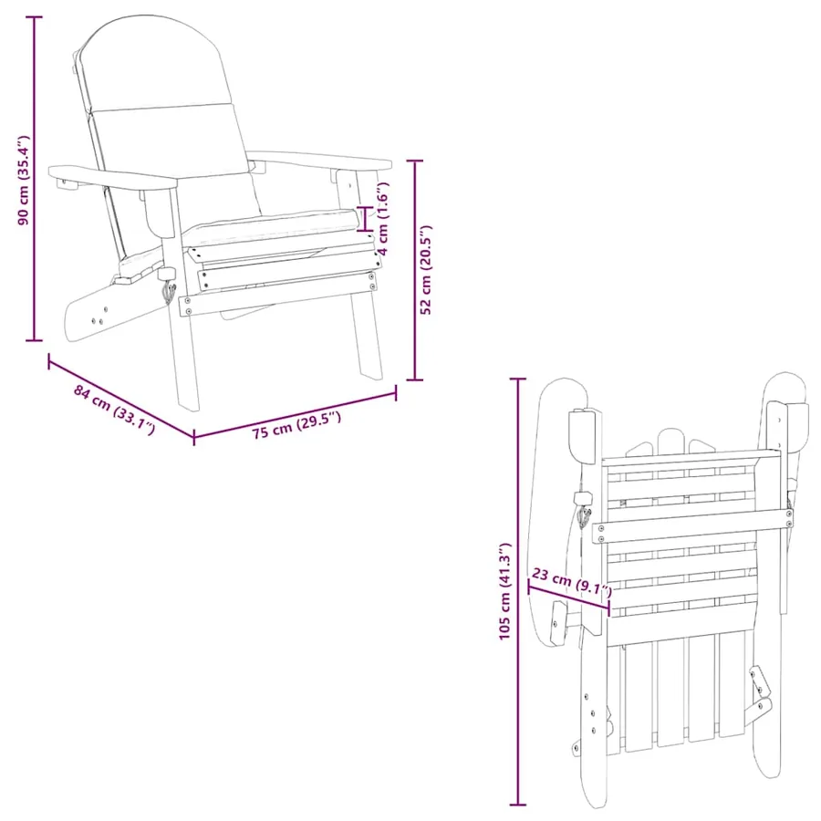 Chaise de jardin Adirondack avec coussins bois massif d'acacia - 9