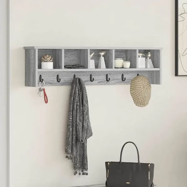 Porte-manteau mural avec étagère Gris Sonoma 100 x 16 x 26 cm