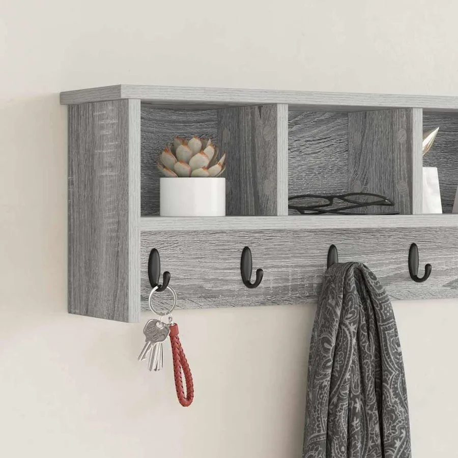 Porte-manteau mural avec étagère Gris Sonoma 100 x 16 x 26 cm - 4