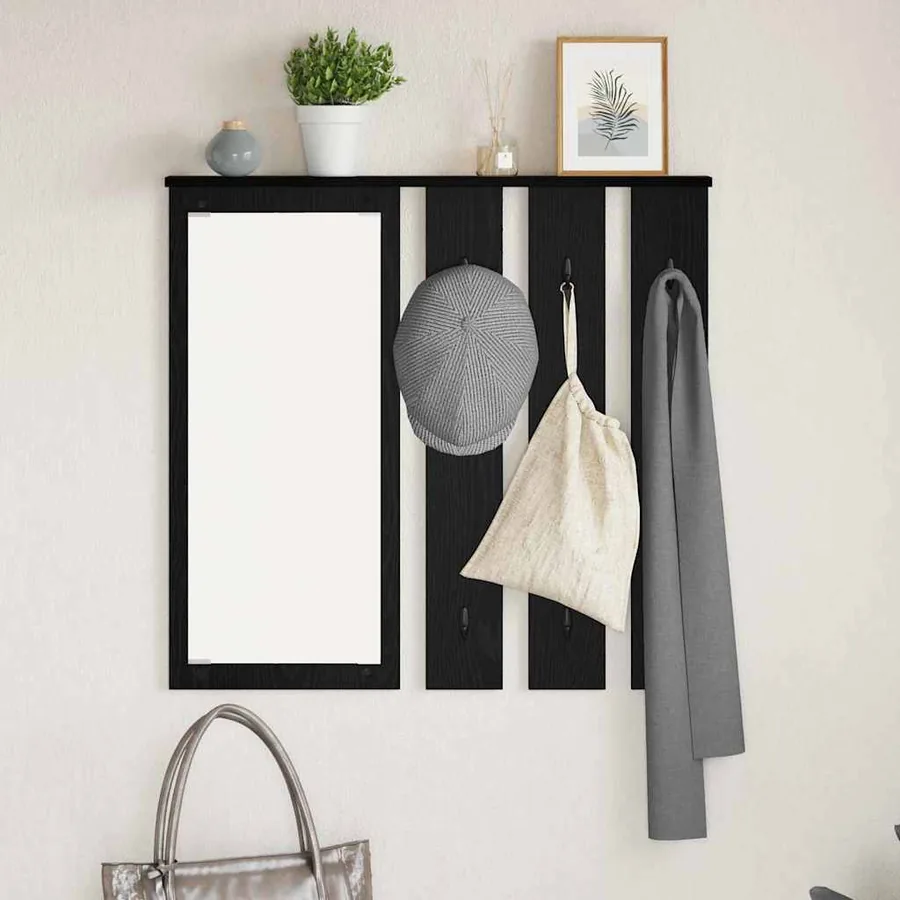 Porte-manteau mural avec étagère Chêne noir 84 x 10 x 80 cm