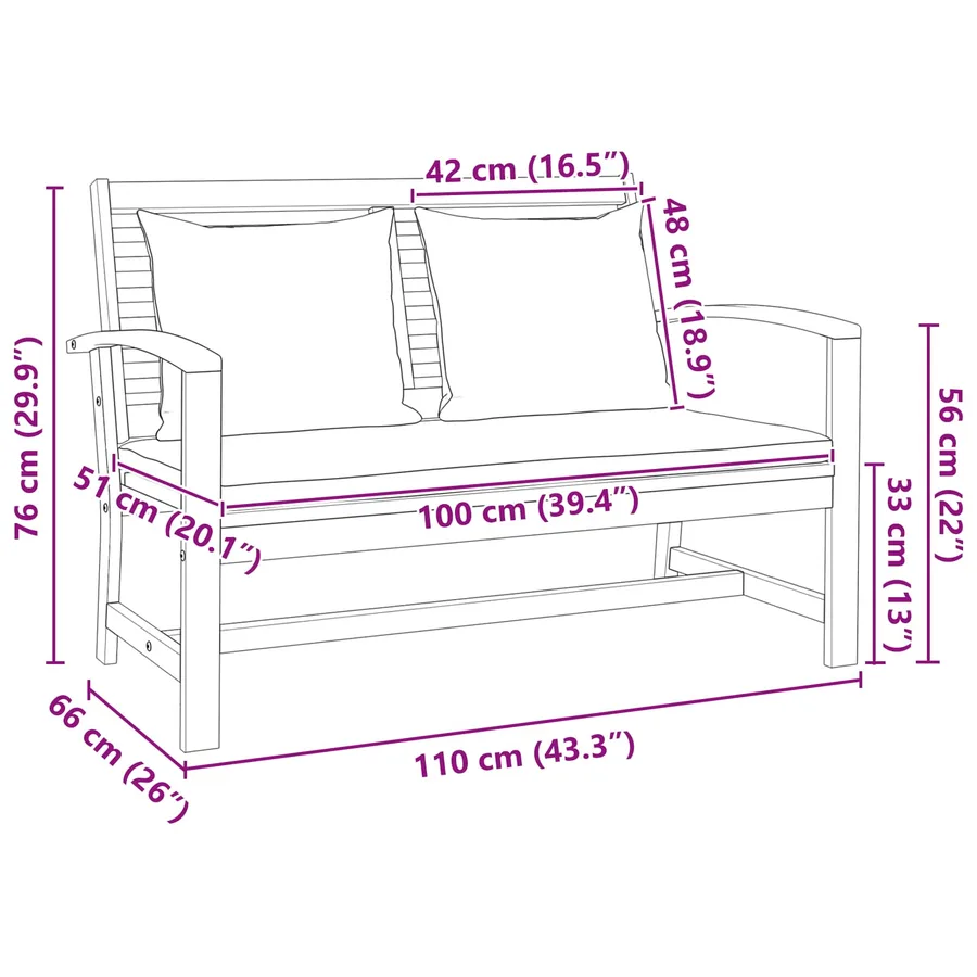 banc Marron et Crème 110 x 66 x 76 cm Bois de teck massif - 10