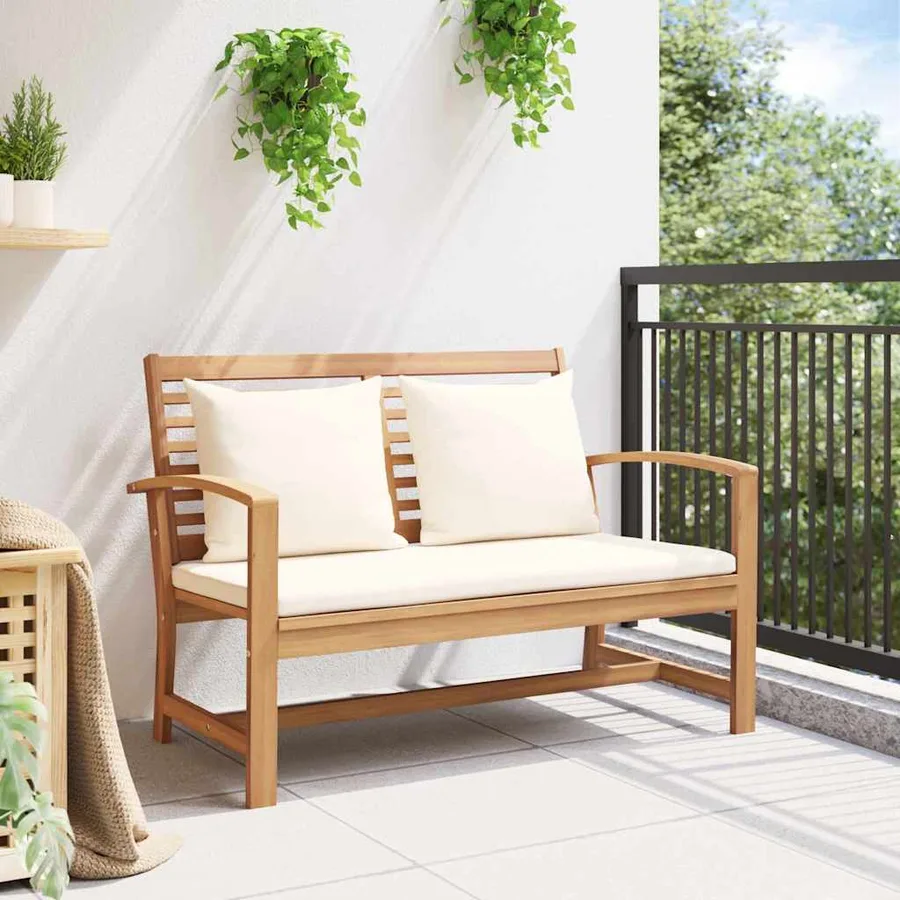 banc Marron et Crème 110 x 66 x 76 cm Bois de teck massif - 3
