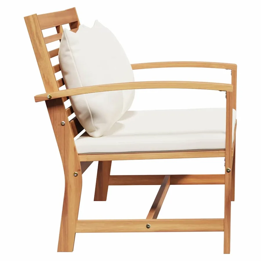 banc Marron et Crème 110 x 66 x 76 cm Bois de teck massif - 5