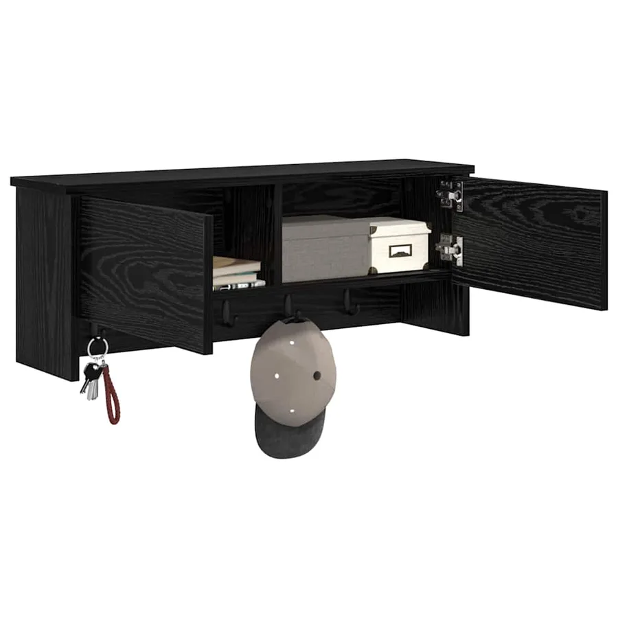 Porte-manteau mural avec étagère Chêne noir 80 x 20 x 30 cm - 3