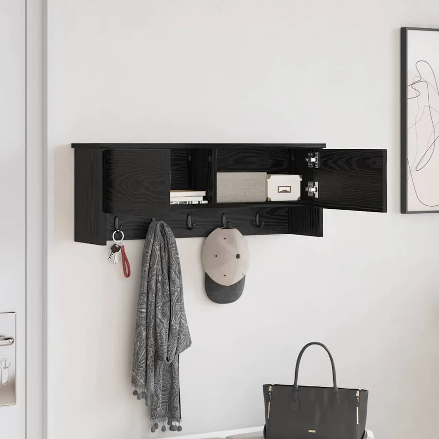Porte-manteau mural avec étagère Chêne noir 80 x 20 x 30 cm - 4