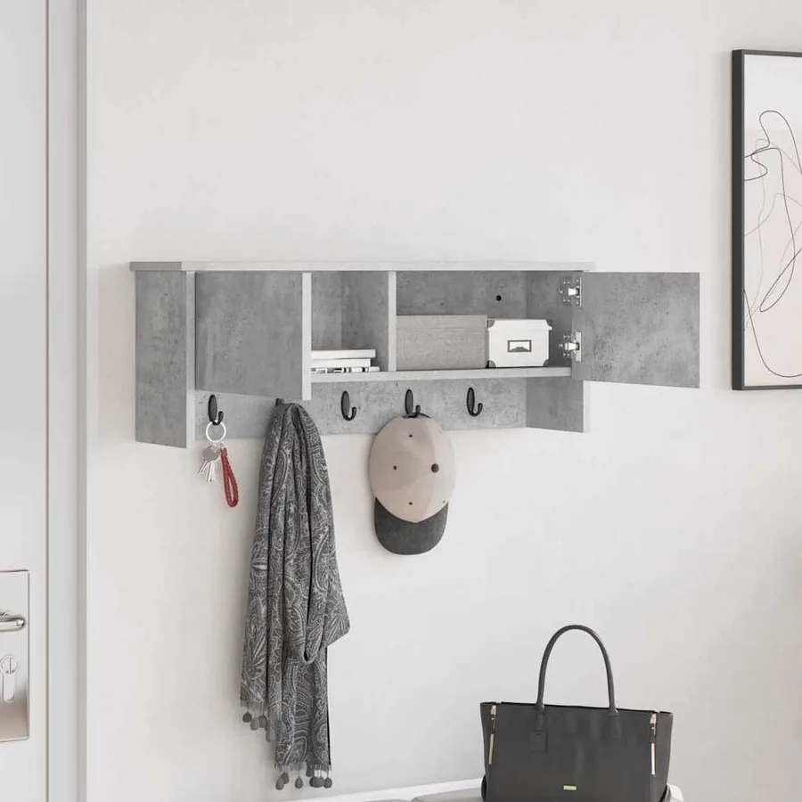 Porte-manteau mural avec étagère Gris béton 80 x 20 x 30 cm - 4