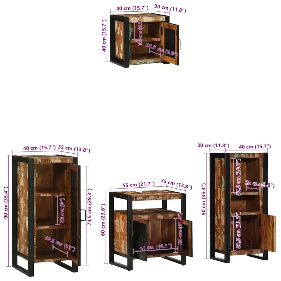 Ensemble de mobilier de salle de bain 4 pcs Bois Recyclé Solide - 17