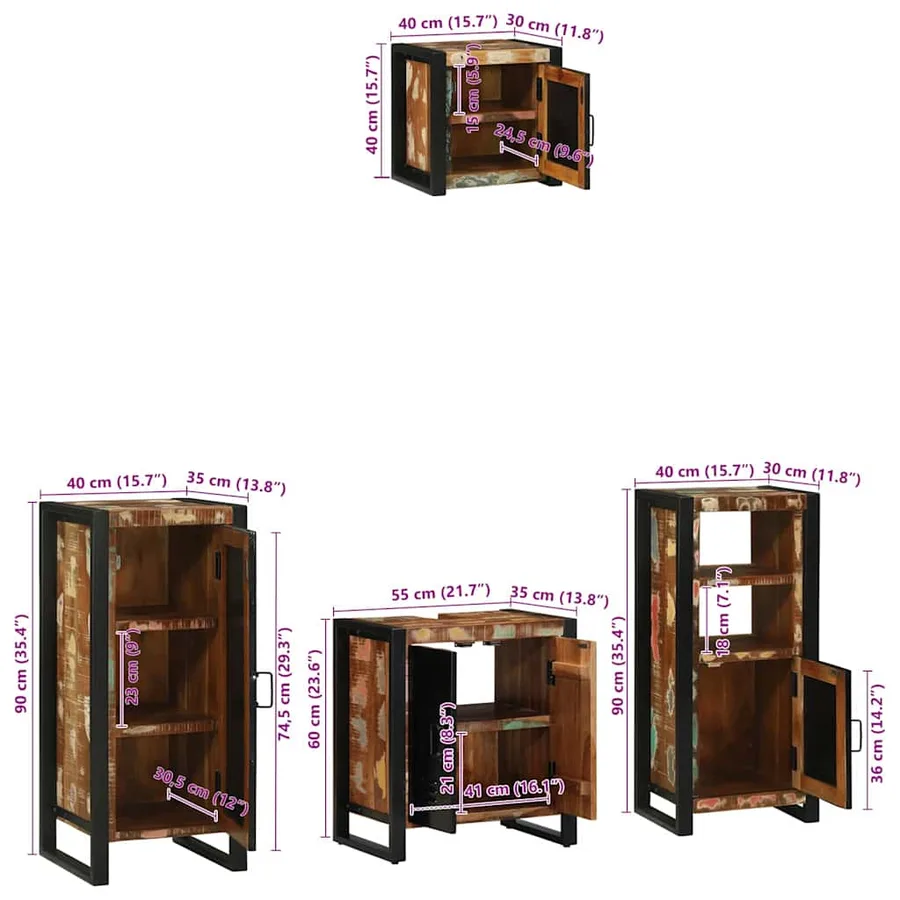 Ensemble de mobilier de salle de bain 4 pcs Bois Recyclé Solide - 17