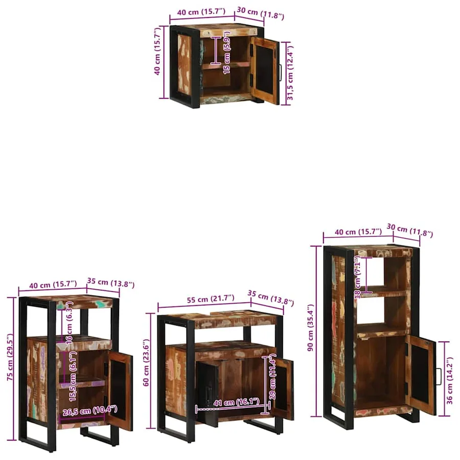 Ensemble de mobilier de salle de bain 4 pcs Bois Recyclé Solide - 17