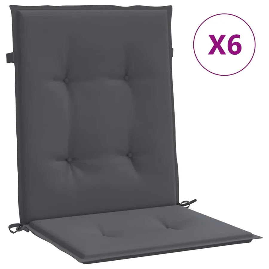 Coussins de chaise de jardin à dossier bas lot de 6 anthracite - 2