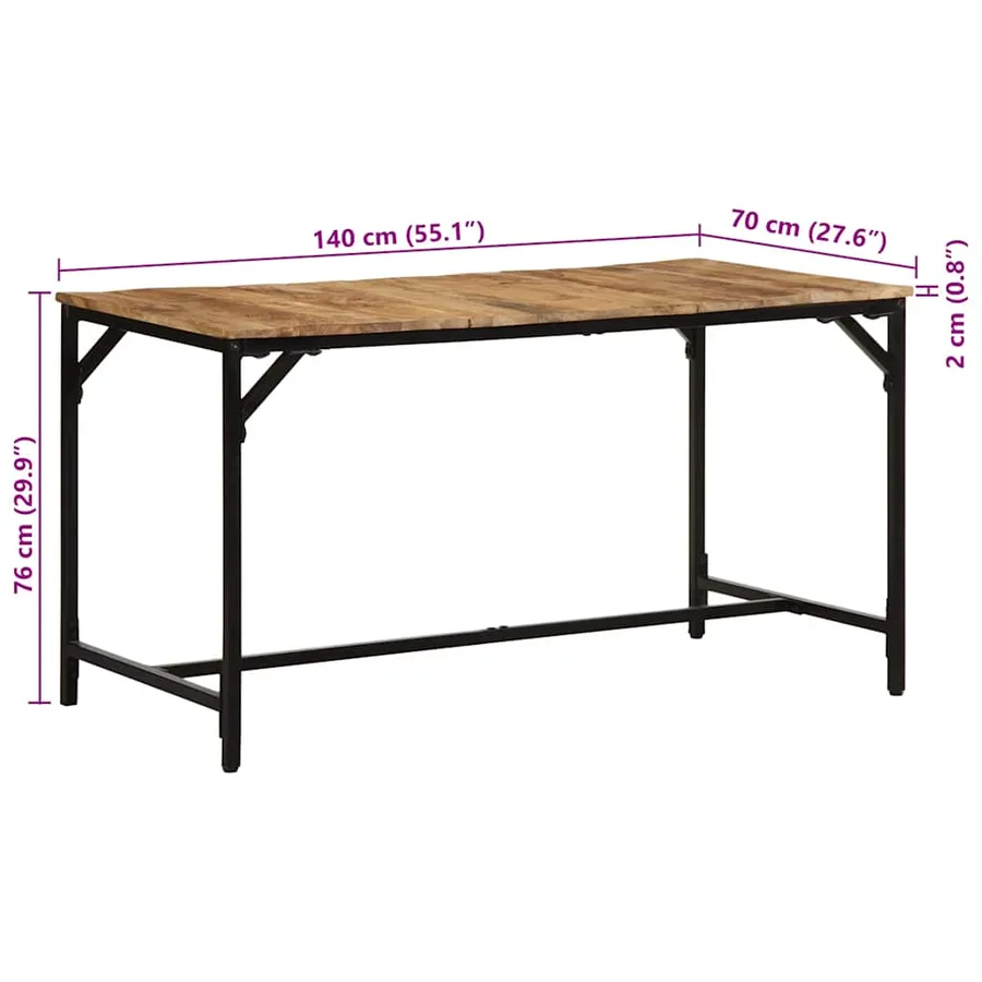 Table à manger 140x70x75 cm bois de manguier massif brut - 9