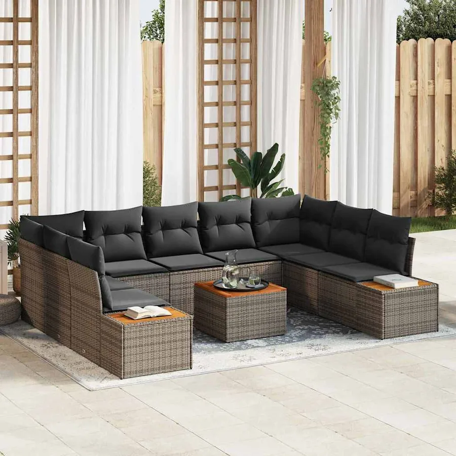 Ensemble de canapé de jardin avec coussin 5 pcs Gris Polyrotin