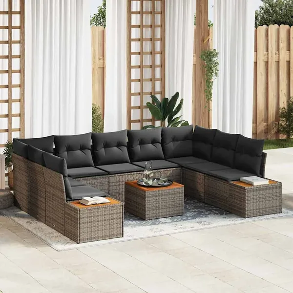 Ensemble de canapé de jardin avec coussin 5 pcs Gris Polyrotin
