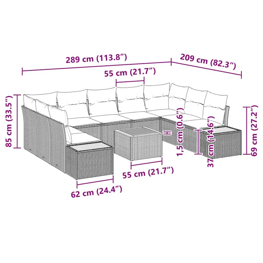 Ensemble de canapé de jardin avec coussin 5 pcs Gris Polyrotin - 13