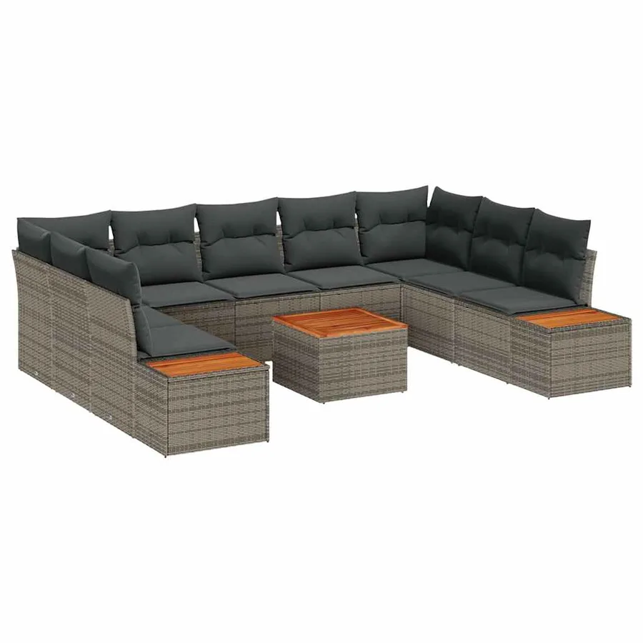 Ensemble de canapé de jardin avec coussin 5 pcs Gris Polyrotin - 2