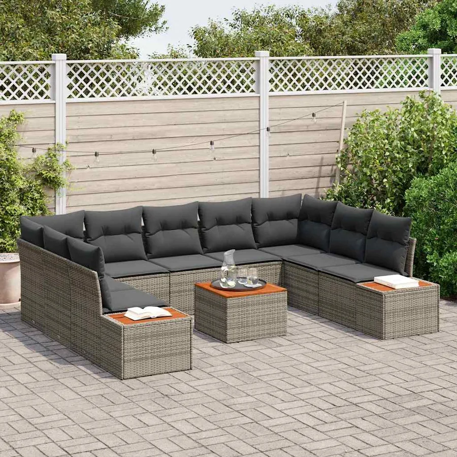 Ensemble de canapé de jardin avec coussin 5 pcs Gris Polyrotin - 3