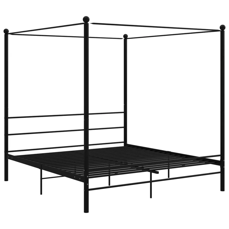 Cadre de lit à baldaquin sans matelas noir métal 180x200 cm - 2