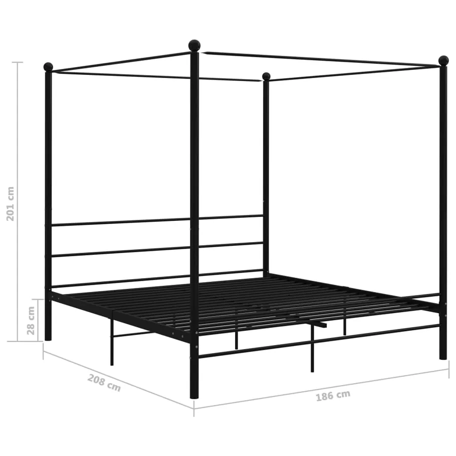 Cadre de lit à baldaquin sans matelas noir métal 180x200 cm - 6