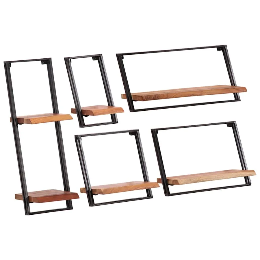 Étagères murales 5 pcs en bois massif d'acacia