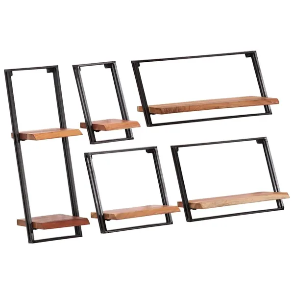Étagères murales 5 pcs en bois massif d'acacia