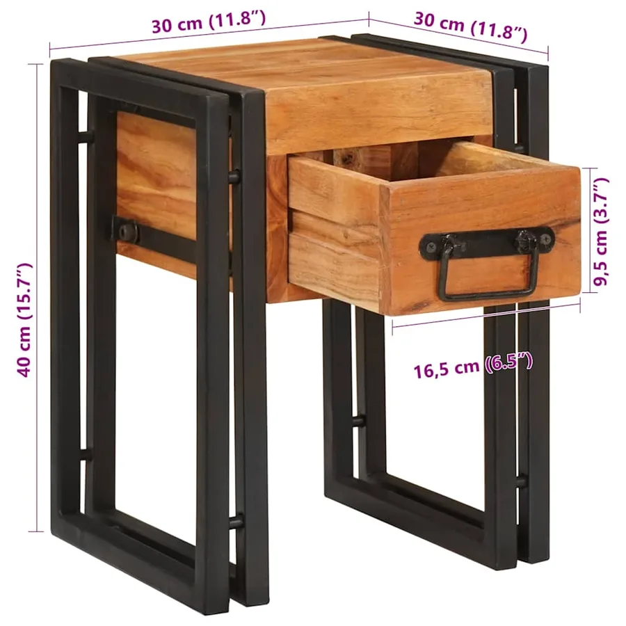 Table d'appoint 30 x 30 x 40 cm Bois d'Acacia Massif - 11