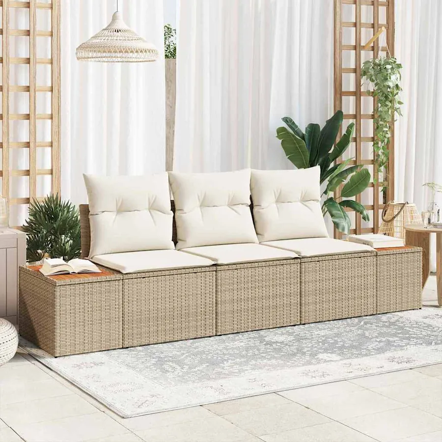 Ensemble de canapé de jardin 3 pcs beige et crème Poly rotin