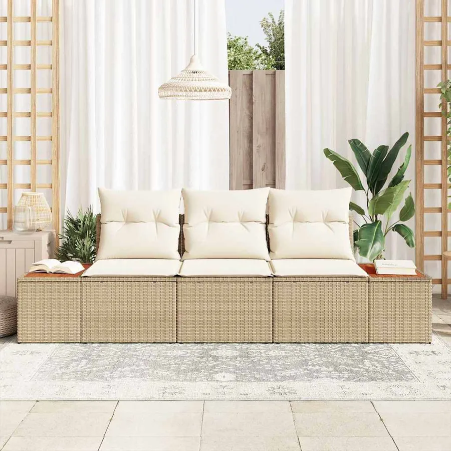 Ensemble de canapé de jardin 3 pcs beige et crème Poly rotin - 3