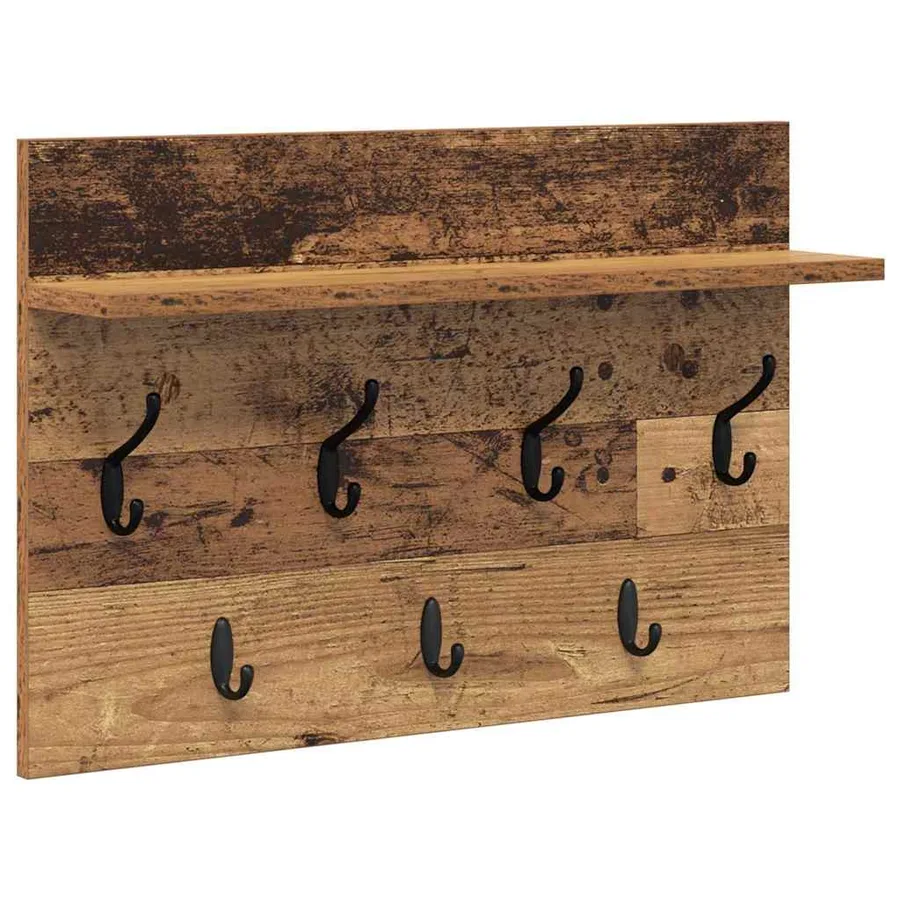 Porte-manteau mural avec étagère Bois ancien 60 x 40 x 12 cm - 2