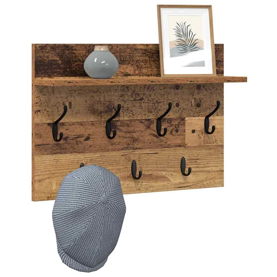 Porte-manteau mural avec étagère Bois ancien 60 x 40 x 12 cm - 3