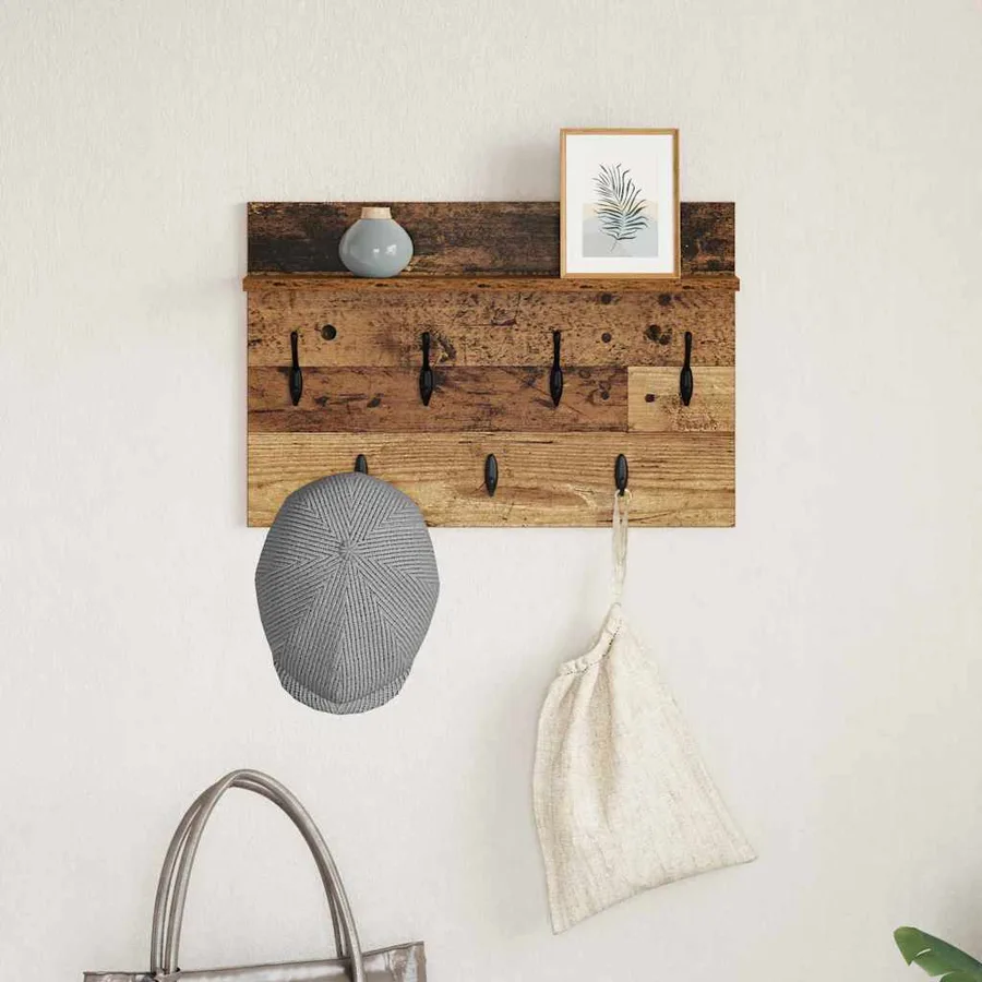Porte-manteau mural avec étagère Bois ancien 60 x 40 x 12 cm - 4
