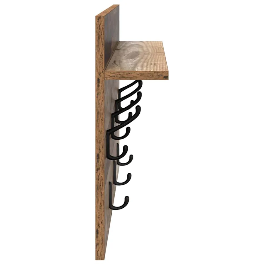 Porte-manteau mural avec étagère Bois ancien 60 x 40 x 12 cm - 6