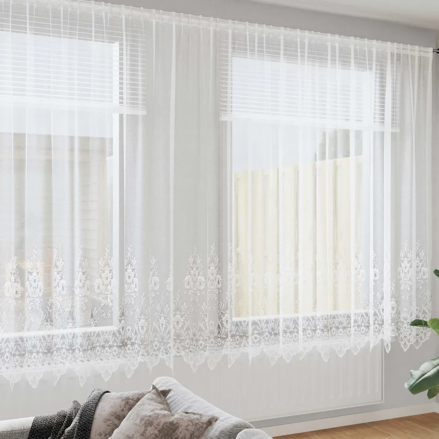 Rideau en Dentelle Floral Blanc 240 x 400 cm Polyester