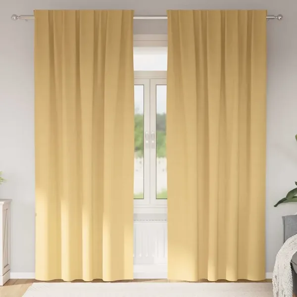 Rideaux occultants avec anneaux 2 pcs Beige 245 x 140 cm