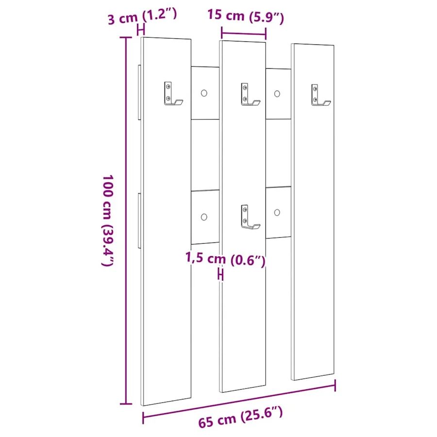Porte-manteau mural Blanc 65 x 3 x 100 cm Bois d'ingénierie - 8