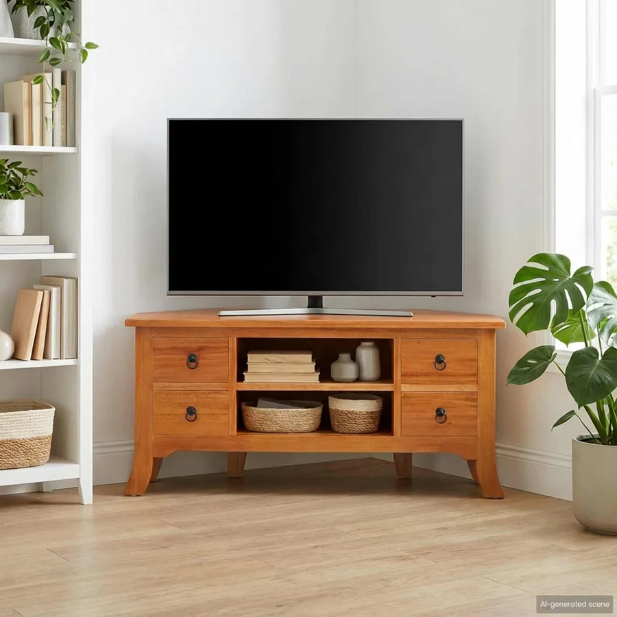 Meuble TV Naturel 100 x 40,5 x 46 cm Bois de Mahogany Massif