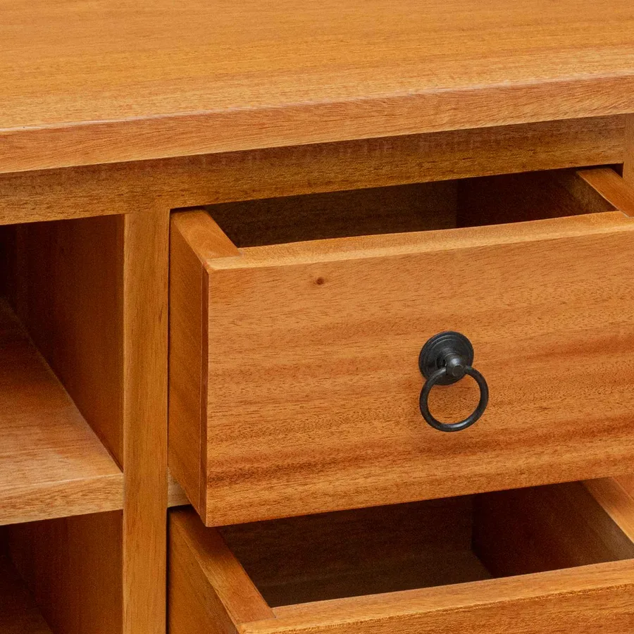 Meuble TV Naturel 100 x 40,5 x 46 cm Bois de Mahogany Massif - 8