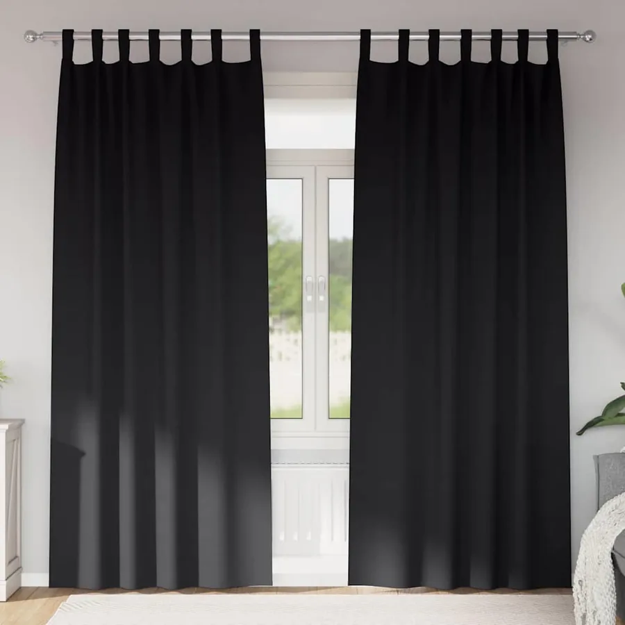 Rideaux occultants avec anneaux 2 pcs Noir 260 x 140 cm