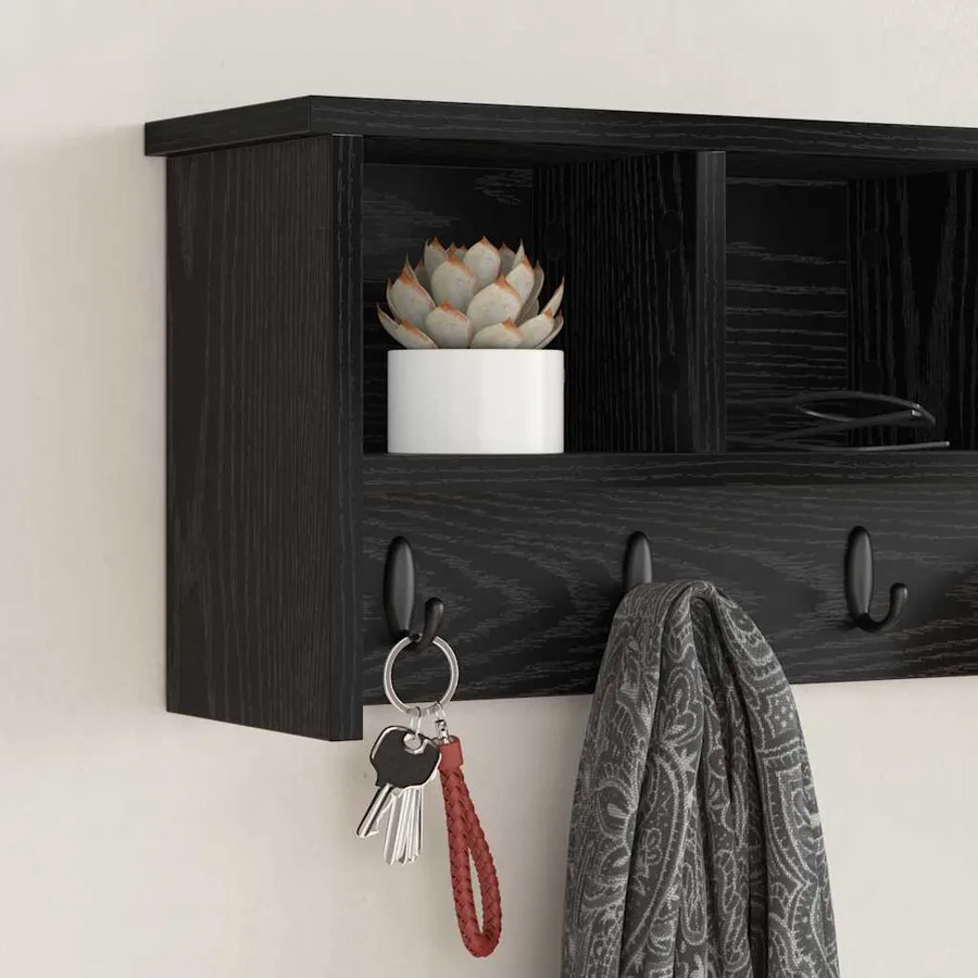Porte-manteau mural avec étagère Chêne noir 75 x 16 x 26 cm - 4