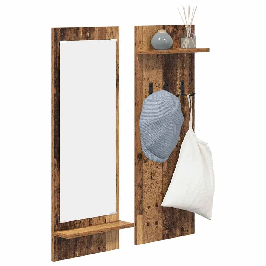 Porte-manteau mural avec étagère Bois ancien 70 x 10 x 90 cm - 3