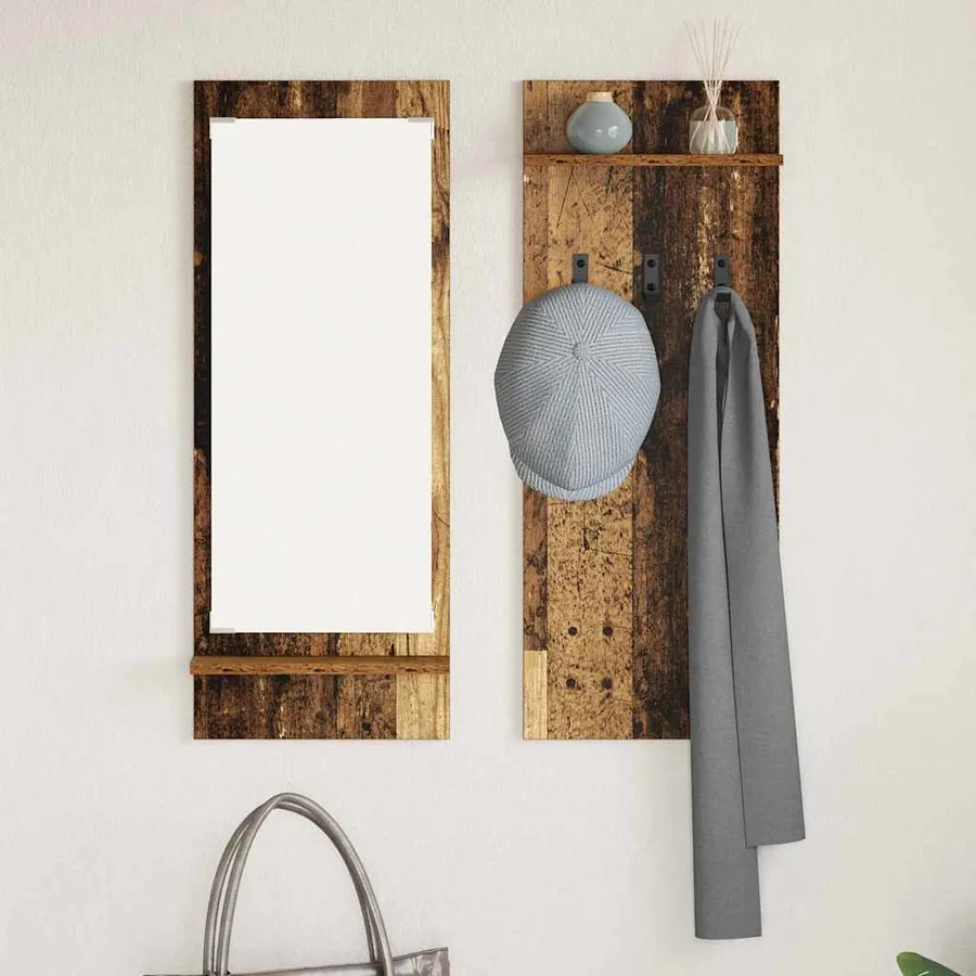 Porte-manteau mural avec étagère Bois ancien 70 x 10 x 90 cm - 4