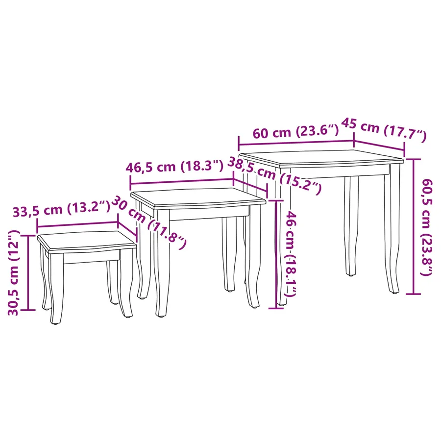 Tables d'appoint emboîtables 3 pcs Marron - 13