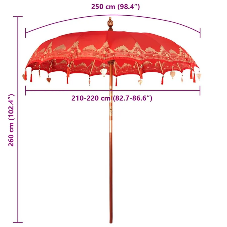Parasol balinais Rouge 215 x 215 x 260 cm - 8