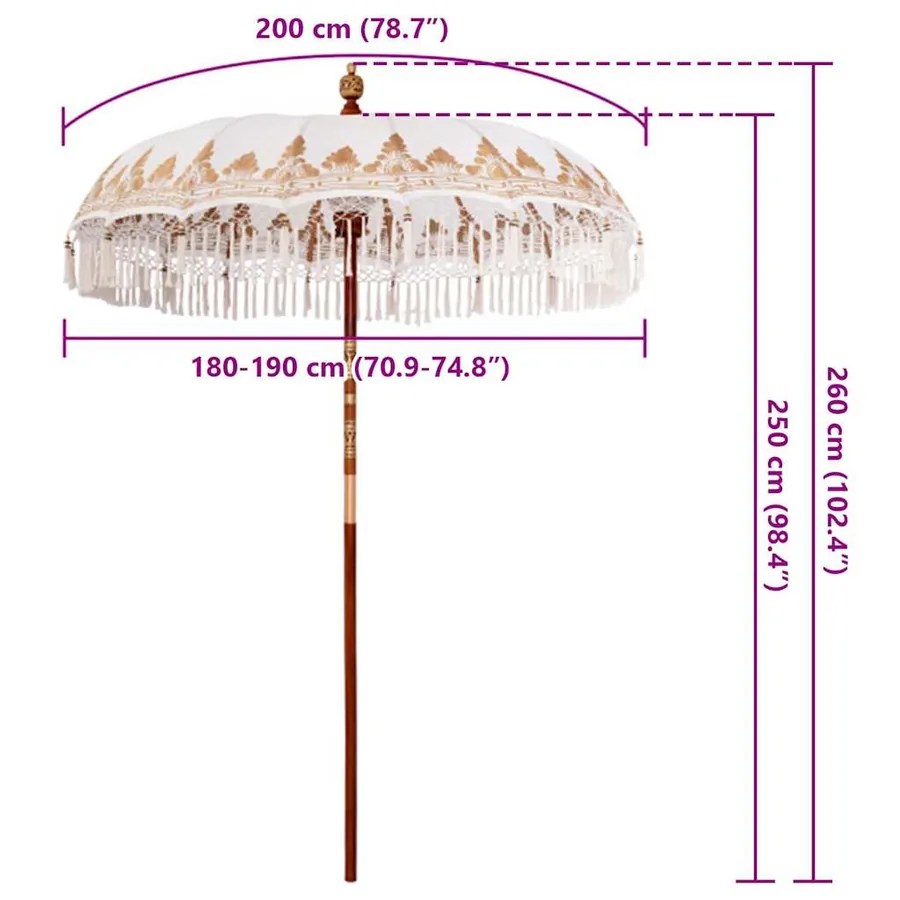 Parasol balinais Crème 190 x 190 x 260 cm - 8