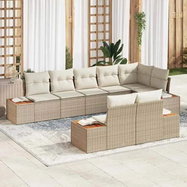 Ensemble de canapé de jardin 8 pcs Beige et crème Polyrotin