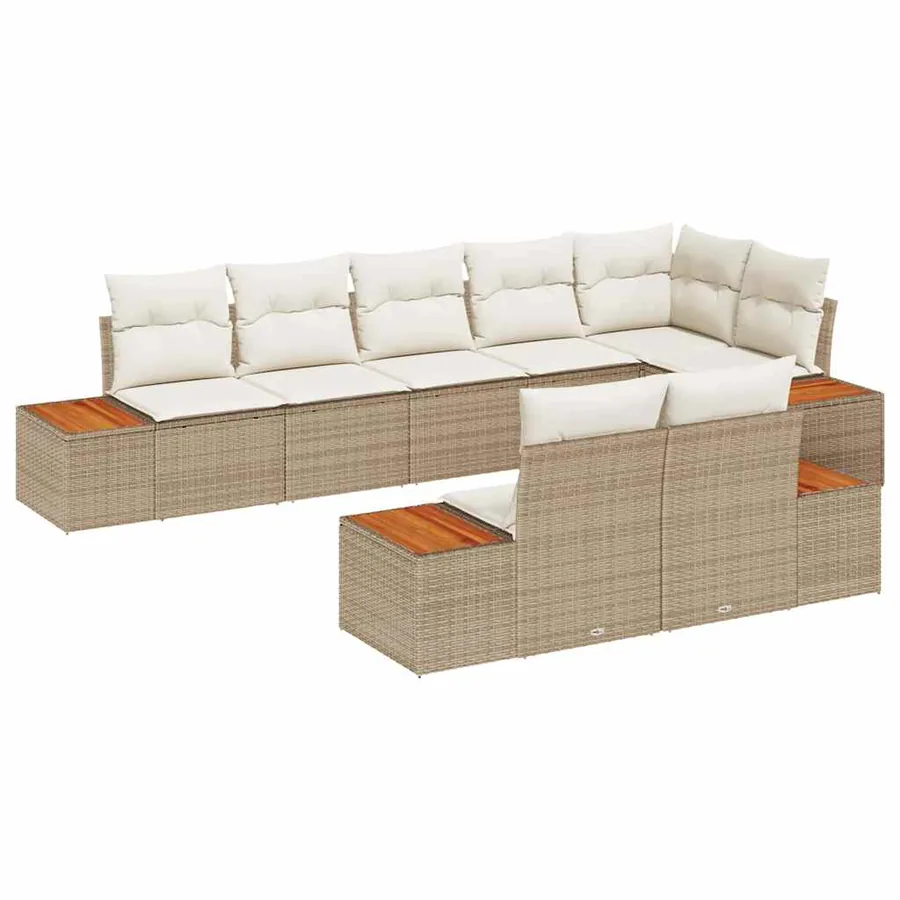 Ensemble de canapé de jardin 8 pcs Beige et crème Polyrotin - 2
