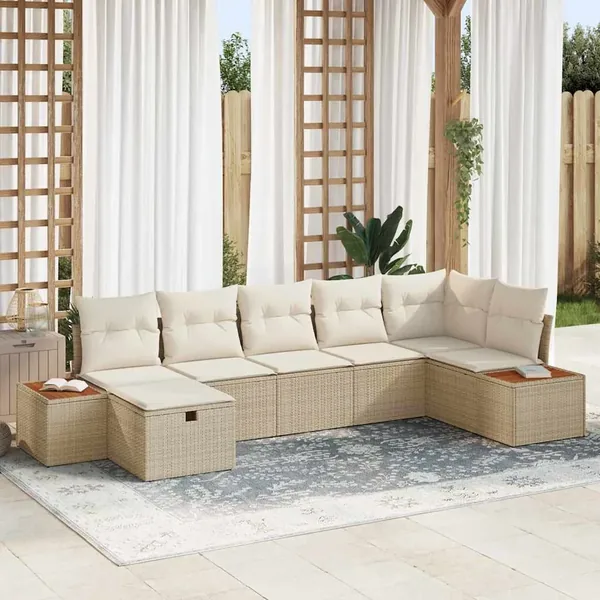 Ensemble de canapé de jardin 7 pcs Beige Poly rotin