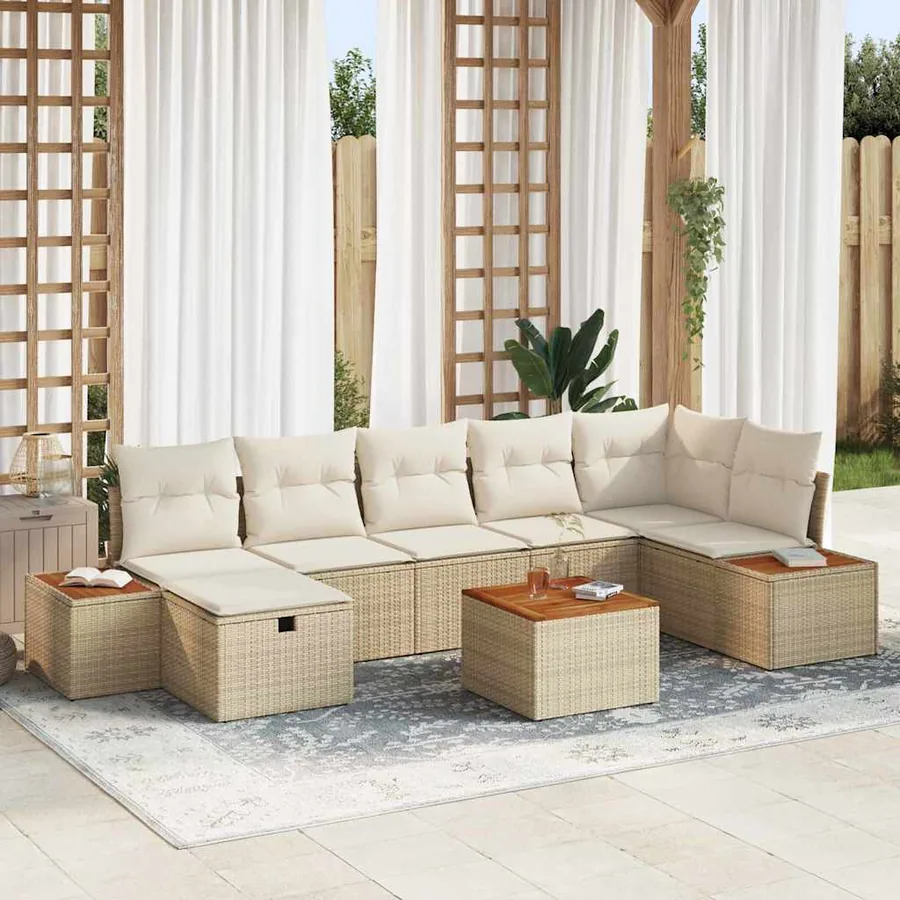 Ensemble de canapé de jardin 8 pcs Beige Poly rotin