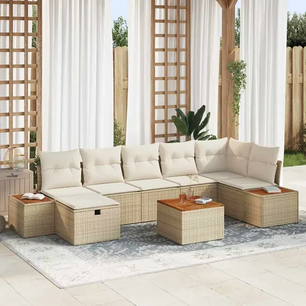 Ensemble de canapé de jardin 8 pcs Beige Poly rotin
