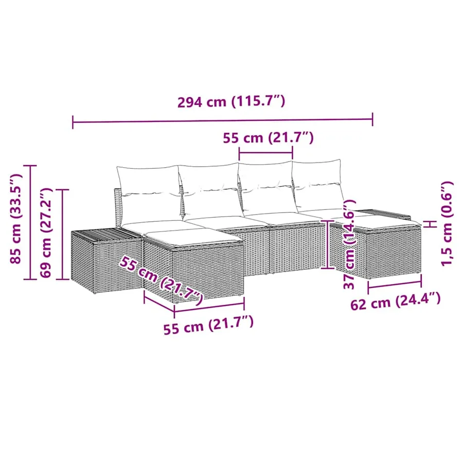 Ensemble de canapé de jardin 6 pcs Beige et crème Poly Rattan - 12