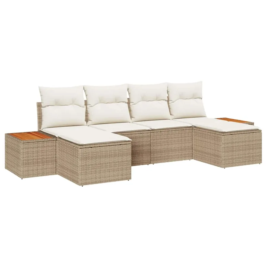 Ensemble de canapé de jardin 6 pcs Beige et crème Poly Rattan - 2